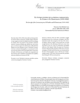 El Último Suspiro De La Prensa Carrancista. El Pueblo Y El Demócrata (1919-1920)