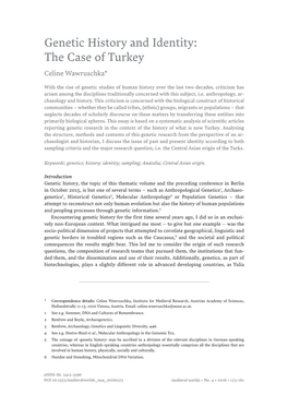 Genetic History and Identity: the Case of Turkey Celine Wawruschka*