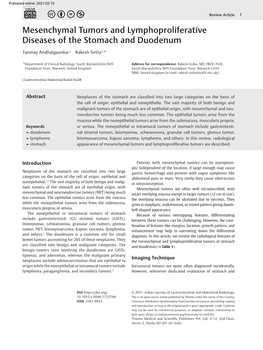 Mesenchymal Tumors and Lymphoproliferative Diseases of the Stomach and Duodenum