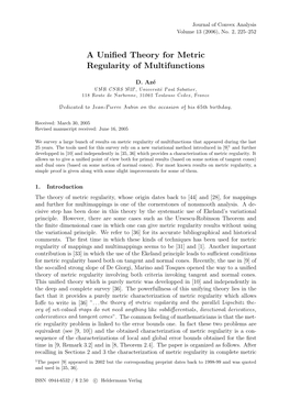 A Unified Theory for Metric Regularity of Multifunctions