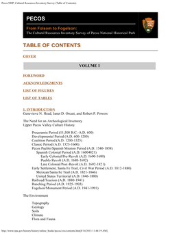 Cultural Resources Inventory Survey (Table of Contents)