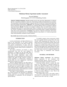 Michelson-Morley Experiment Another Assessment