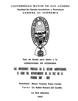 LAS INVERSIONES PUBLICAS EN El SECTOR AGROPECUARIO; EL CASO DEL DEPARTAMENTO DE IA PAZ EN El PERIODO 1981 - 1992