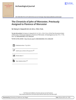 The Chronicle of John of Worcester, Previously Assigned to Florence of Worcester