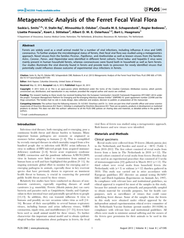 Metagenomic Analysis of the Ferret Fecal Viral Flora