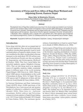 Inventory of Ferns and Fern Allies of Raja-Rani Wetland and Adjoining Forest, Eastern Nepal