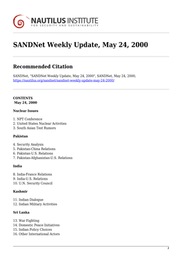 Sandnet Weekly Update, May 24, 2000