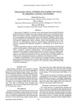 Glaucochroite(Olivine, Camnsioo) from Franklin, New Jersey: Its Composition,Occurrence, and Formation Prrnn B