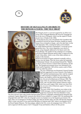 History of Signalling in 100 Objects the Dongola Clock– the Nile 1884-87