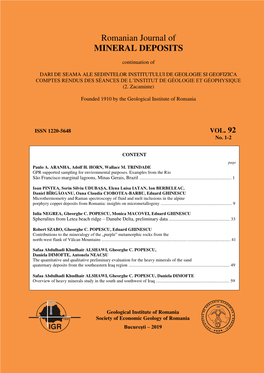 Romanian Journal of MINERAL DEPOSITS