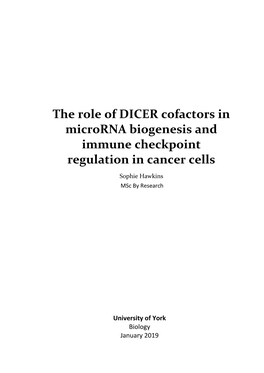 The Role of DICER Cofactors in Microrna Biogenesis and Immune Checkpoint