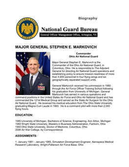 Major General Stephen E. Markovich