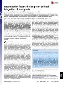 Naturalization Fosters the Long-Term Political Integration of Immigrants
