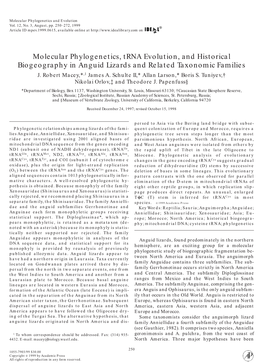 Molecular Phylogenetics, Trna Evolution, and Historical Biogeography in Anguid Lizards and Related Taxonomic Families J