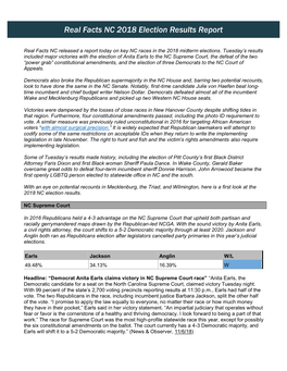 Real Facts NC 2018 Election Results Report
