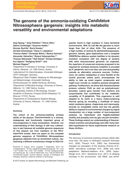 The Genome of the Ammoniaoxidizing Candidatus Nitrososphaera Gargensis