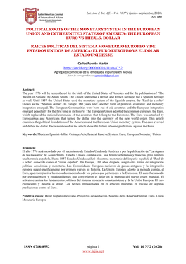 Political Roots of the Monetary System in the European Union and in the United States of America: the European Euro Vs the U.S