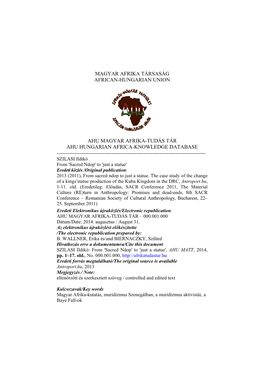 Magyar Afrika Társaság African-Hungarian Union Ahu Magyar Afrika-Tudás Tár Ahu Hungarian Africa-Knowledge Database