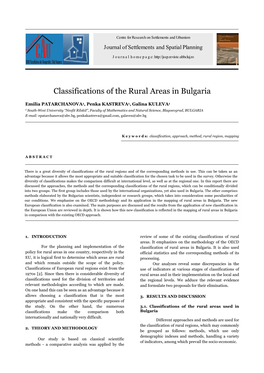 Classifications of the Rural Areas in Bulgaria