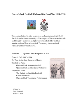 Queen's Park Football Club and the Great War 1914