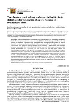 Vascular Plants on Inselberg Landscapes in Espírito Santo State: Bases for the Creation of a Protected Area in Southeastern Brazil