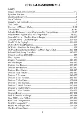 OFFICIAL HANDBOOK 2018 INDEX League Dinner Announcement