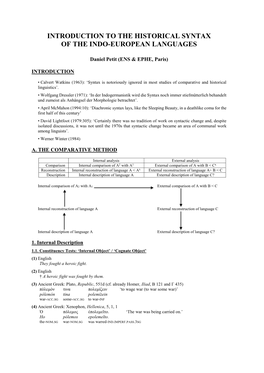 Introduction to the Historical Syntax of the Indo-European Languages