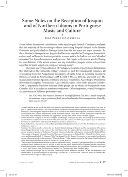 Some Notes on the Reception of Josquin and of Northern Idioms in Portuguese Music and Culture*