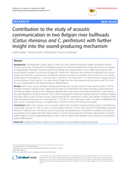 Cottus Rhenanus and C. Perifretum) with Further Insight Into the Sound-Producing Mechanism Orphal Colleye1*, Michael Ovidio2, André Salmon1 and Eric Parmentier1