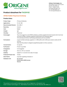 GPSM2 Rabbit Polyclonal Antibody – TA339182 | Origene