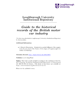 Guide to the Historical Records of the British Motor Car Industry