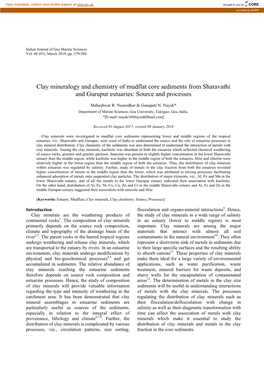 Clay Mineralogy and Chemistry of Mudflat Core Sediments from Sharavathi and Gurupur Estuaries: Source and Processes