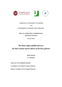 The Dusty High Redshift Universe: the Dust Content and Its Eﬀects in the ﬁrst Galaxies