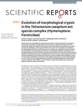 Evolution of Morphological Crypsis in the Tetramorium Caespitum Ant