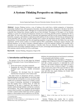 Systems Thinking, Abiogenesis, Origin of Life