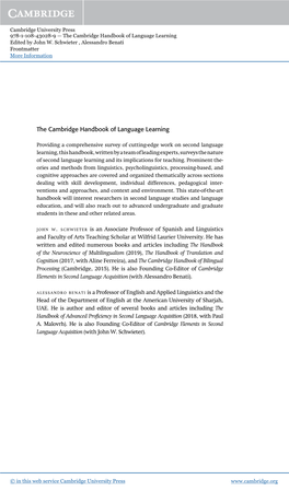 The Cambridge Handbook of Language Learning Edited by John W