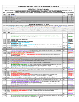 Supernatural Las Vegas 2018 Schedule of Events