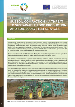 Policy Brief Subsoil Compaction – a Threat to Sustainable Food Production and Soil Ecosystem Services