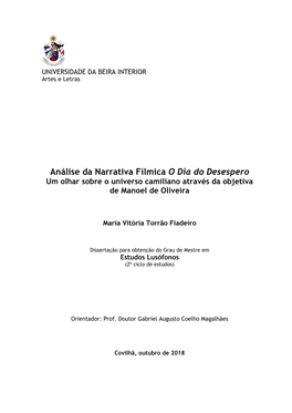 Camilo Castelo Branco, Bem Como As Transposições Da Literatura Para O Filme Em Causa Constituem, De Igual Modo, Objetos Do Nosso Estudo