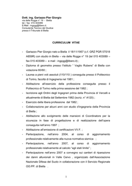 1 Dott. Ing. Gariazzo Pier Giorgio CURRICULUM VITAE