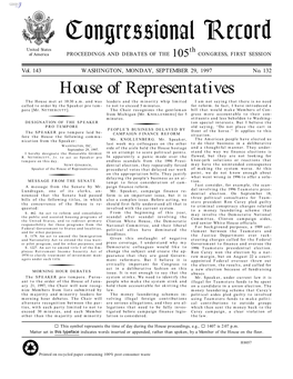 Congressional Record United States Th of America PROCEEDINGS and DEBATES of the 105 CONGRESS, FIRST SESSION