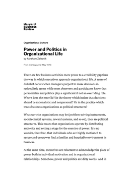Power and Politics in Organizational Life by Abraham Zaleznik
