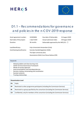 Recommendations for Governance and Policies in the COVID-19 Response