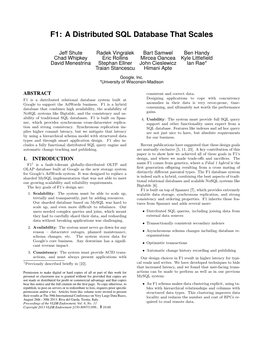 F1: a Distributed SQL Database That Scales