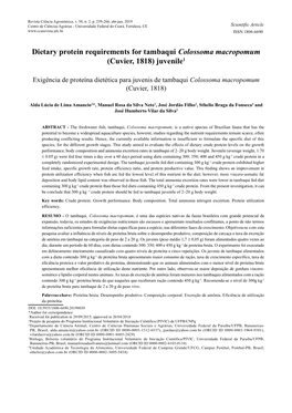 Dietary Protein Requirements for Tambaqui Colossoma Macropomum (Cuvier, 1818) Juvenile1