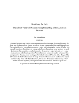 The Role of Venereal Disease During the Settling of the American Frontier