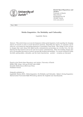 Media Linguistics: on Mediality and Culturality