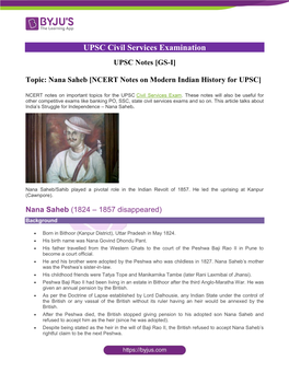 Nana Saheb [NCERT Notes on Modern Indian History for UPSC]