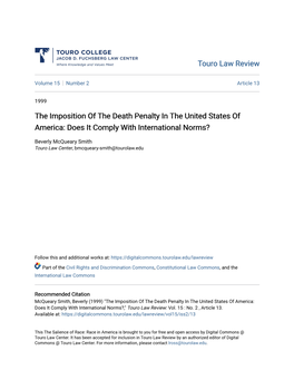 The Imposition of the Death Penalty in the United States of America: Does It Comply with International Norms?