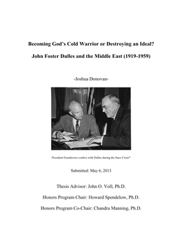John Foster Dulles and the Middle East (1919-1959)